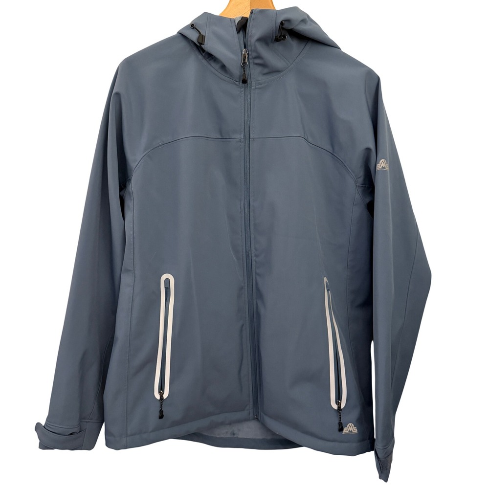 EMS Softshell Jacket Mens Large Blue Excellent Fleece Lined Hooded Hiking Coat